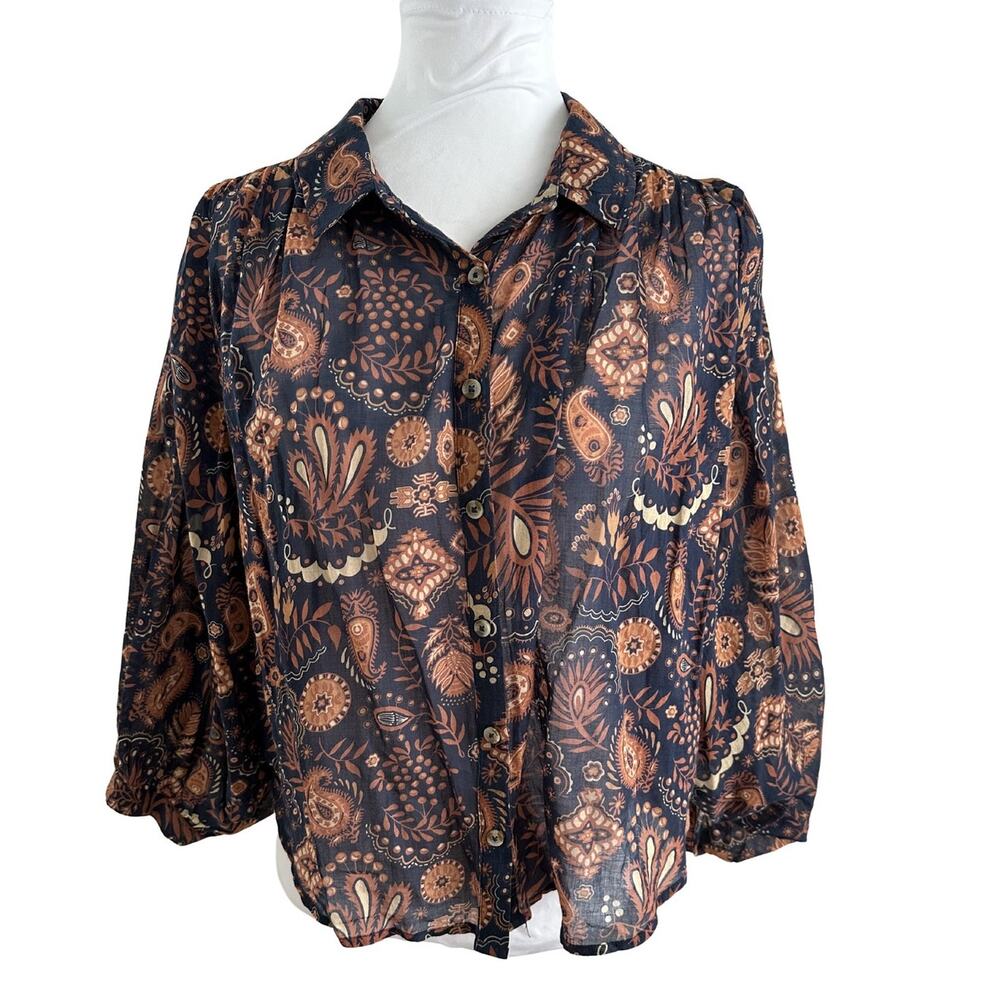 Mother The Breeze Print Button Down Sheer Boho Paisley Top I M